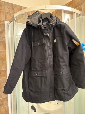 Carhartt Black Hooded Sherpa-Lined Work Coat